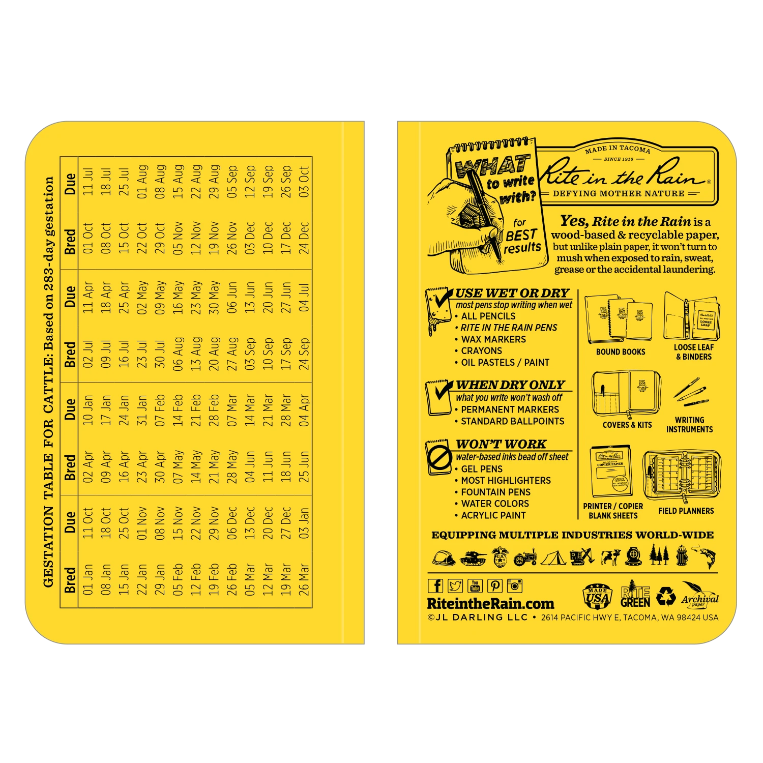 Rite In The Rain Weatherproof Beef Calving Record Notebook, 3" X 4.625" Waterproof Notebooks 3 Rite In The Rain Weatherproof Beef Calving Record Notebook, 3" X 4.625" Waterproof Notebooks
