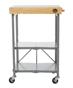 Bradley Accessories Bradley Smoker Foldable Kitchen Cart On Wheels, Wood Top, Steel Grey Frame
