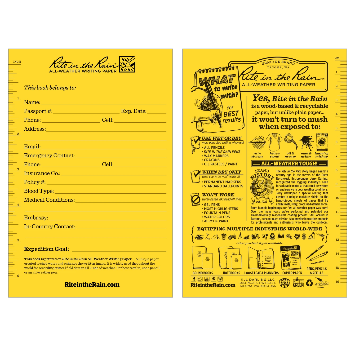 Rite In The Rain Weatherproof Stapled Notebook 4.625 In. X 7 In. - Expedition Journal Waterproof Notebooks 3 Rite In The Rain Weatherproof Stapled Notebook 4.625 In. X 7 In. - Expedition Journal Waterproof Notebooks
