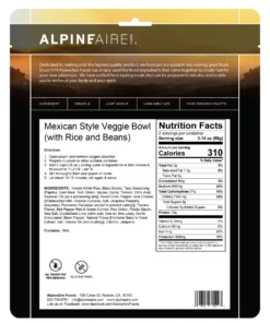 AlpineAire Mexican Style Veggie Bowl Gluten-Free Backpacking Meals