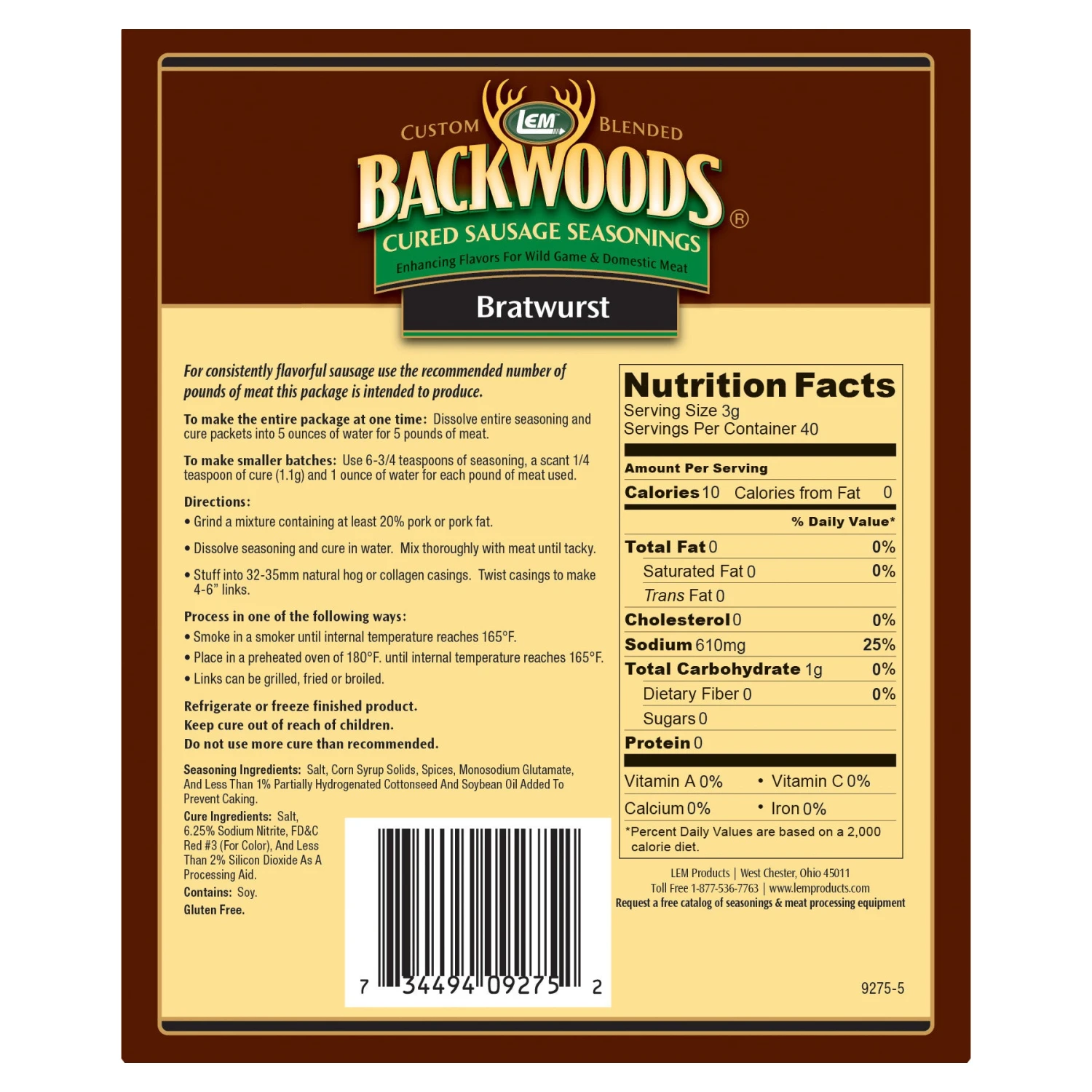 LEM BACKWOODS BRATWURST FRESH SAUSAGE SEASONING 2 LEM BACKWOODS BRATWURST FRESH SAUSAGE SEASONING