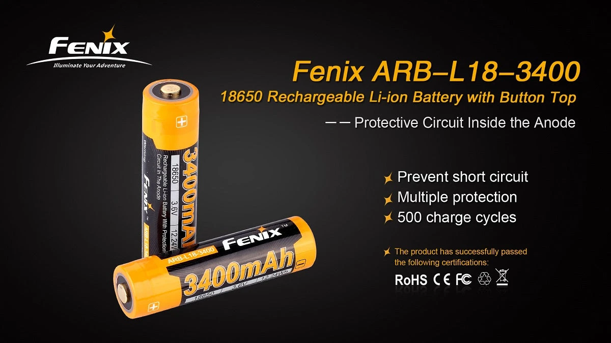 FENIX ARB-L18 3400 18650 LI-ION RECHARGEABLE BATTERY Fenix Lights 2 FENIX ARB-L18 3400 18650 LI-ION RECHARGEABLE BATTERY Fenix Lights