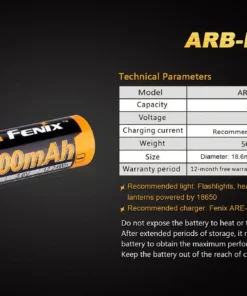 FENIX ARB-L18 3400 18650 LI-ION RECHARGEABLE BATTERY Fenix Lights 12 FENIX ARB-L18 3400 18650 LI-ION RECHARGEABLE BATTERY Fenix Lights