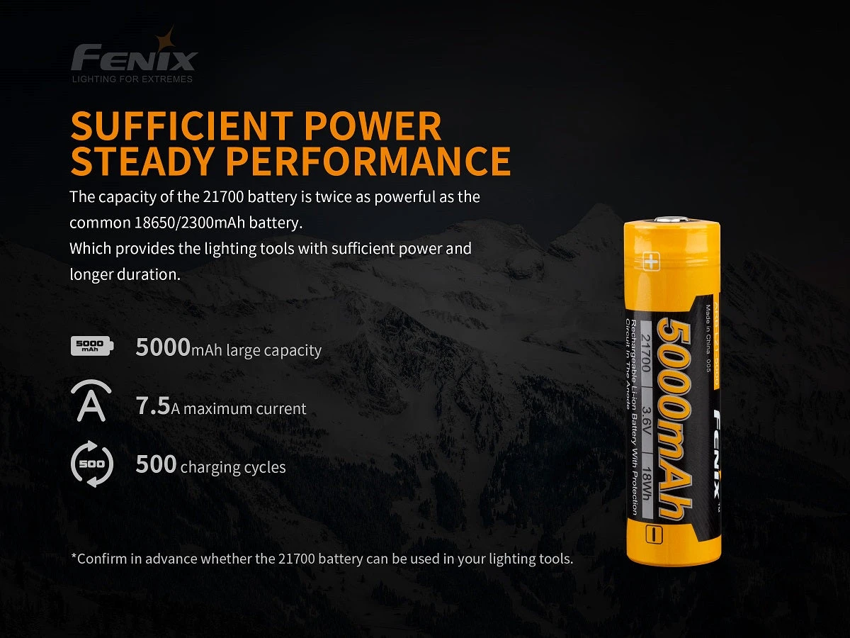 FENIX ARB-L21 5000 21700 LI-ION RECHARGEABLE BATTERY Fenix Lights 3 FENIX ARB-L21 5000 21700 LI-ION RECHARGEABLE BATTERY Fenix Lights