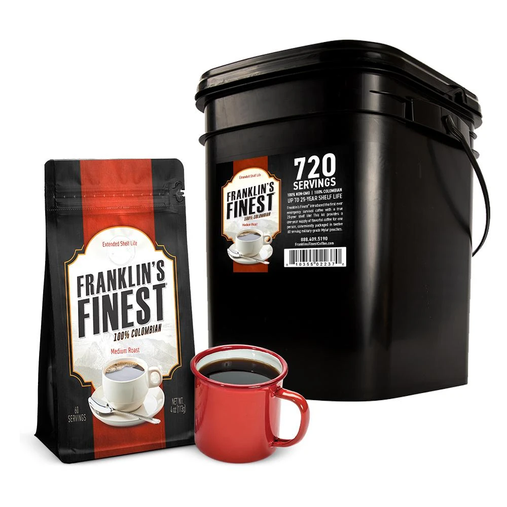 Franklin's Finest Survival Coffee (720 Servings, 1 Bucket) Food & Food Storage 1 Franklin's Finest Survival Coffee (720 Servings, 1 Bucket) Food & Food Storage
