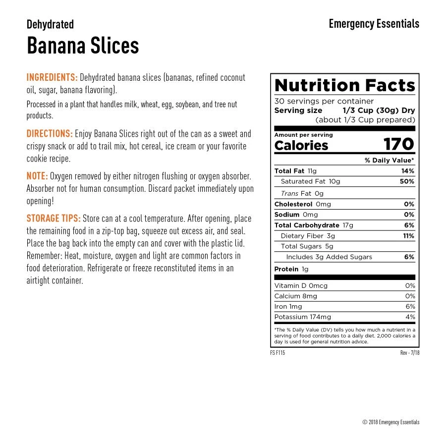 Food & Food Storage Emergency Essentials Dehydrated Banana Slices Large Can 3 Food & Food Storage Emergency Essentials Dehydrated Banana Slices Large Can