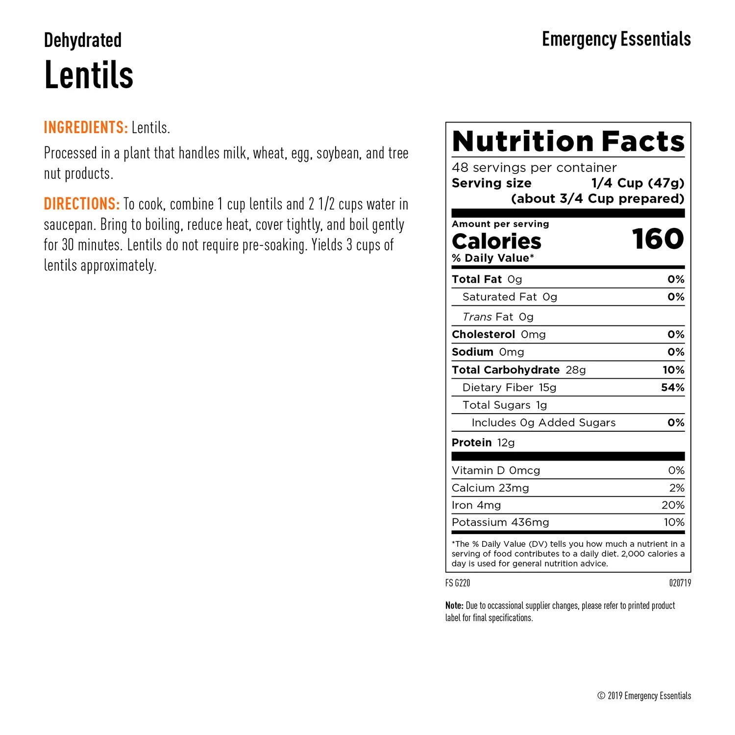 Emergency Essentials Lentils Large Can 2 Emergency Essentials Lentils Large Can