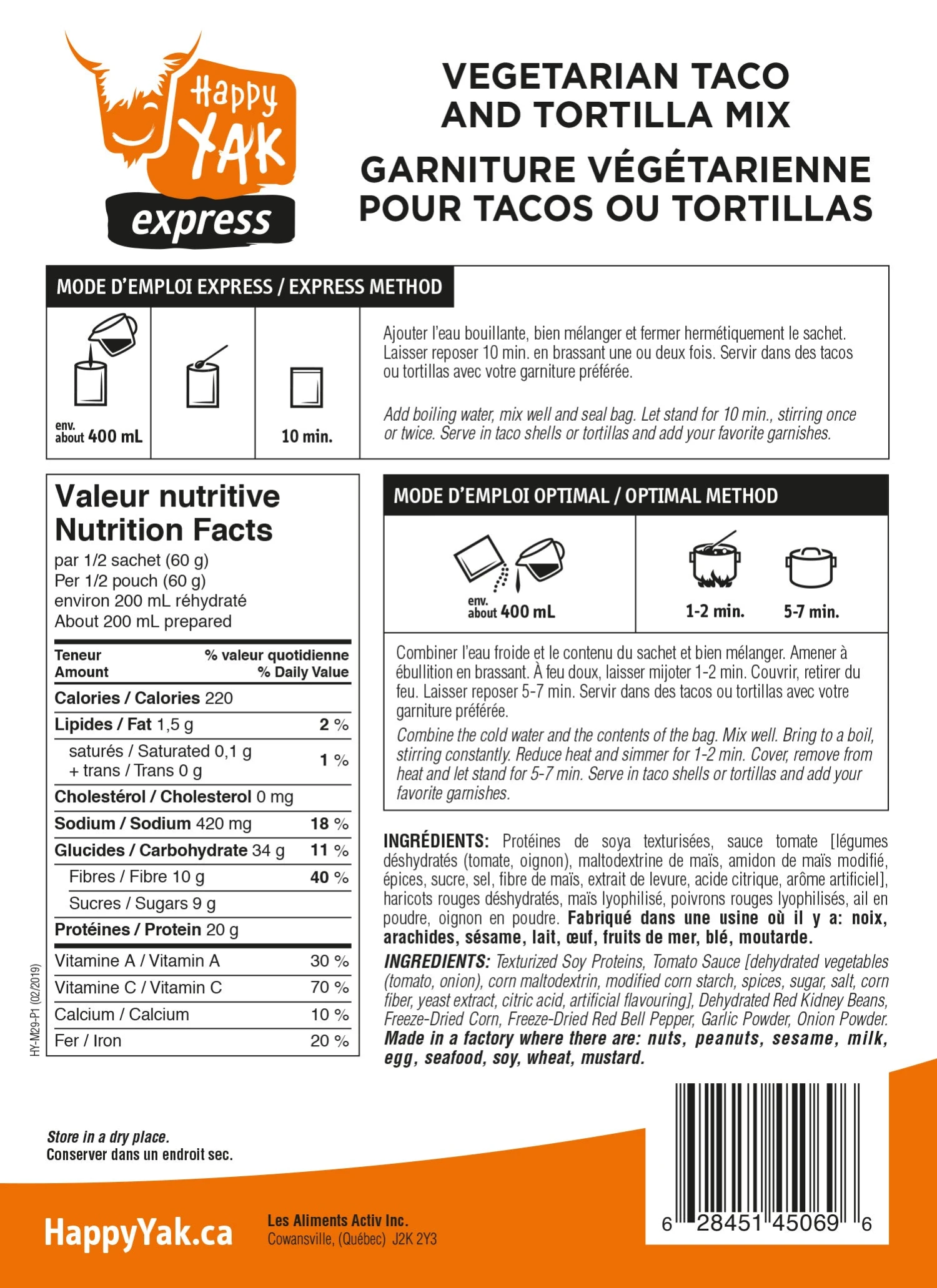 Food & Food Storage Happy Yak Vegetarian Taco Or Tortilla Mix 2 Food & Food Storage Happy Yak Vegetarian Taco Or Tortilla Mix
