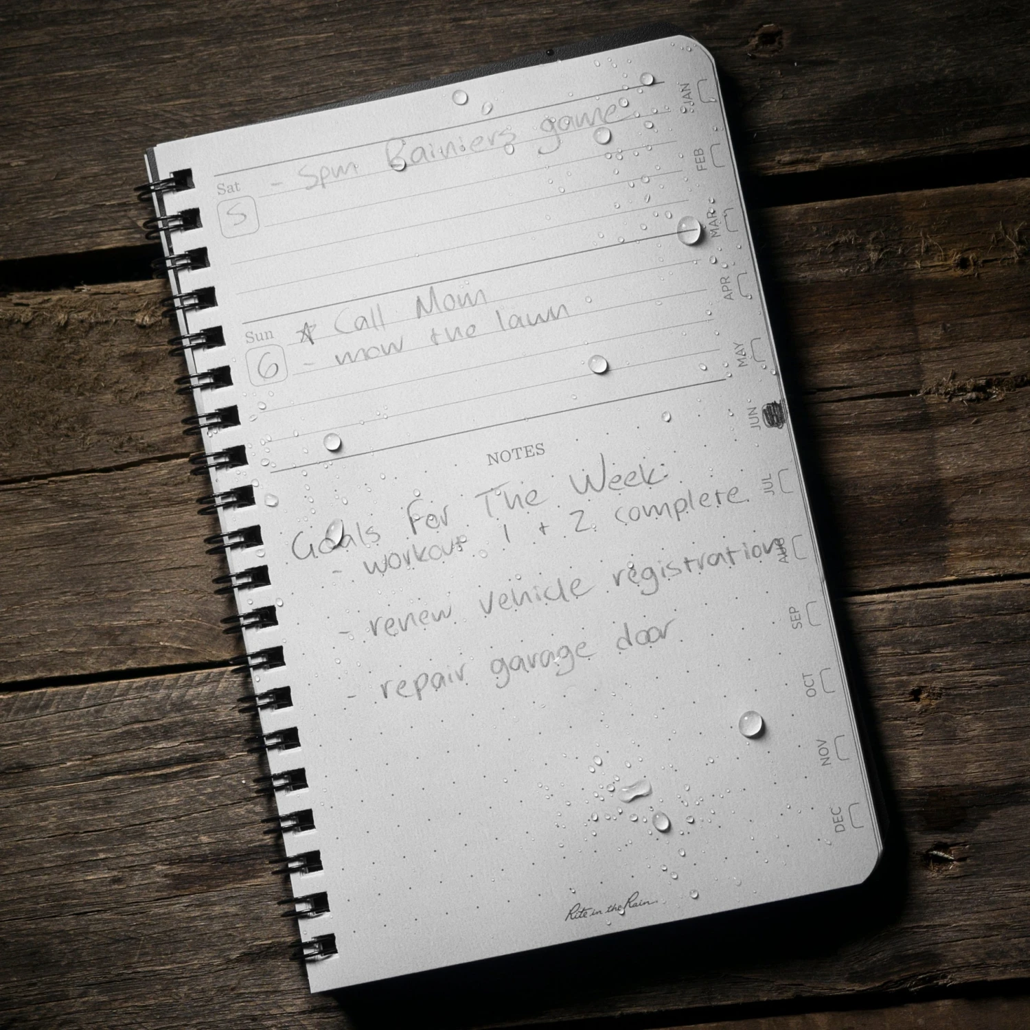 Waterproof Notebooks Rite In The Rain Weatherproof Side Spiral Weekly Planner, 4.625 In. X 7 In. 7 Waterproof Notebooks Rite In The Rain Weatherproof Side Spiral Weekly Planner, 4.625 In. X 7 In.