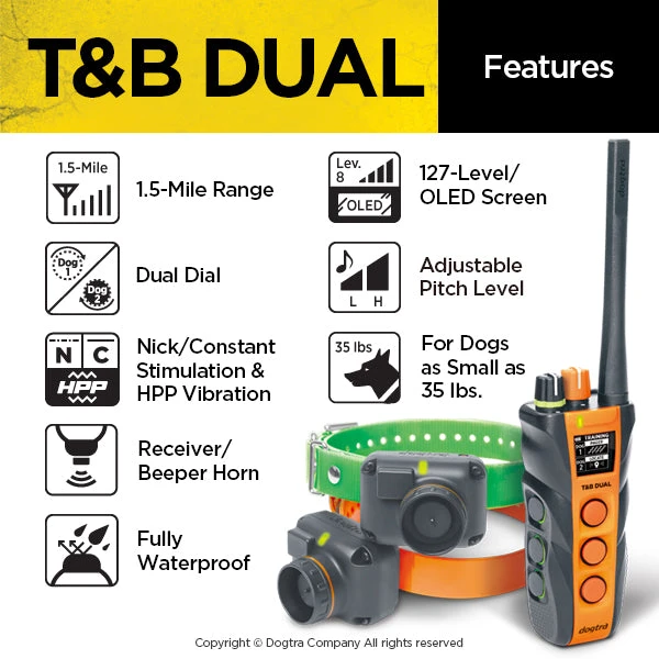 Dogs Dogtra T&B Dual 2-Dog Training And Beeper System 2 Dogs Dogtra T&B Dual 2-Dog Training And Beeper System