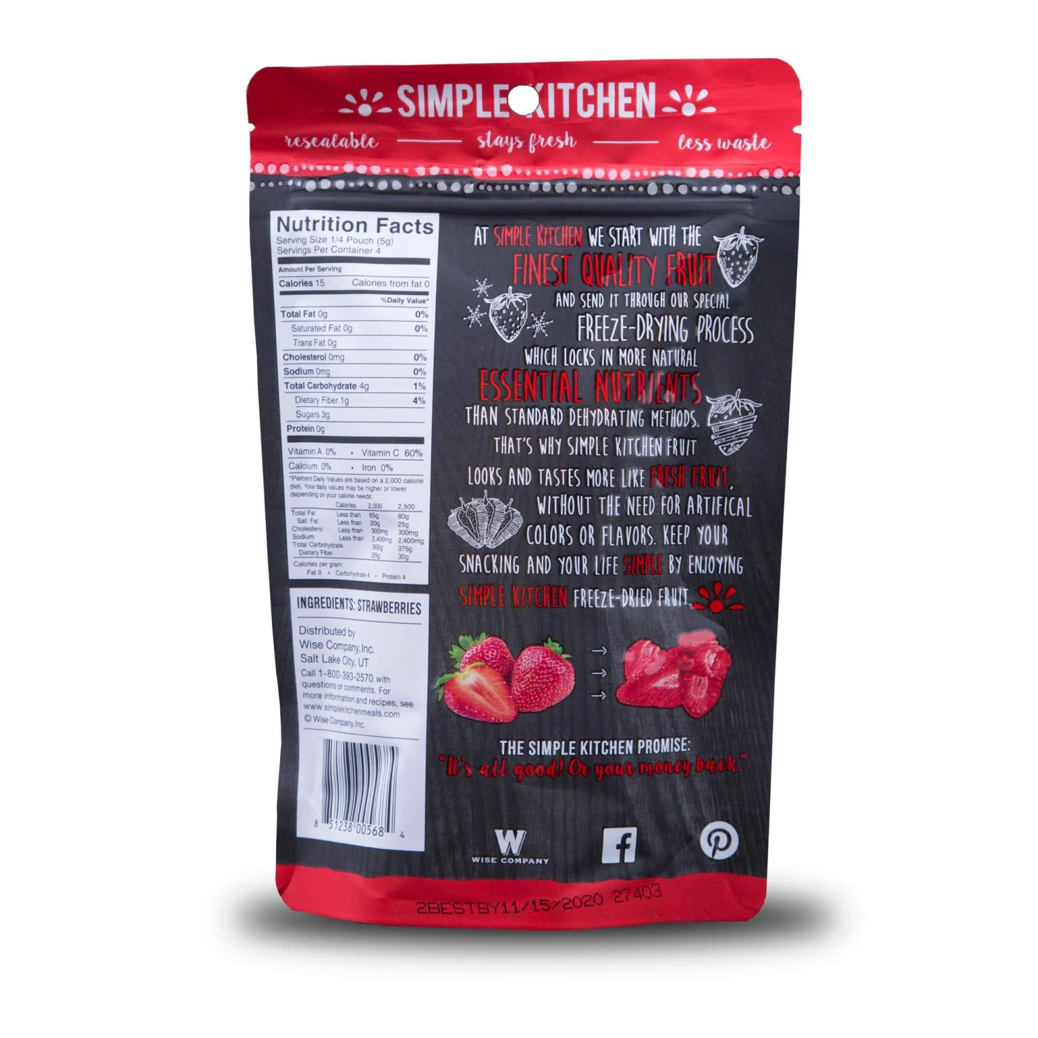 ReadyWise Simple Kitchen Freeze-Dried Strawberries - 6 Pack 3 ReadyWise Simple Kitchen Freeze-Dried Strawberries - 6 Pack