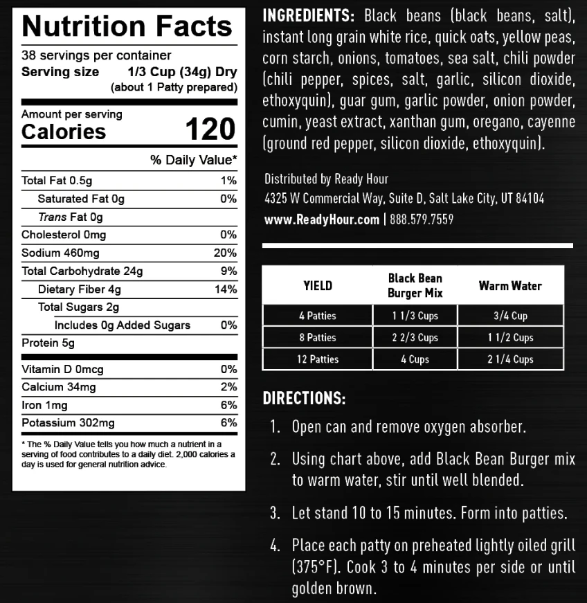 Ready Hour Black Bean Burger #10 Can 4 Ready Hour Black Bean Burger #10 Can