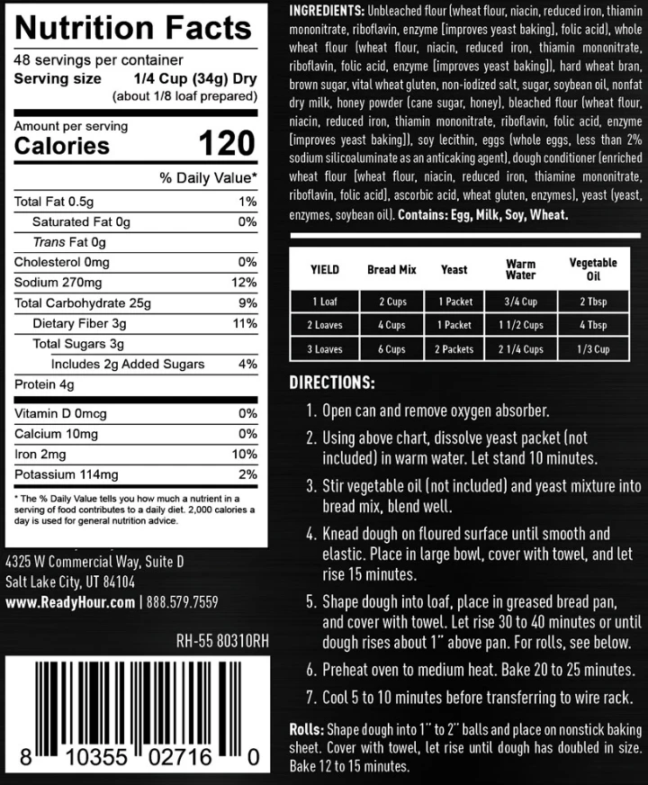 Bakery Ready Hour Honey Wheat Bread Mix #10 Can 4 Bakery Ready Hour Honey Wheat Bread Mix #10 Can