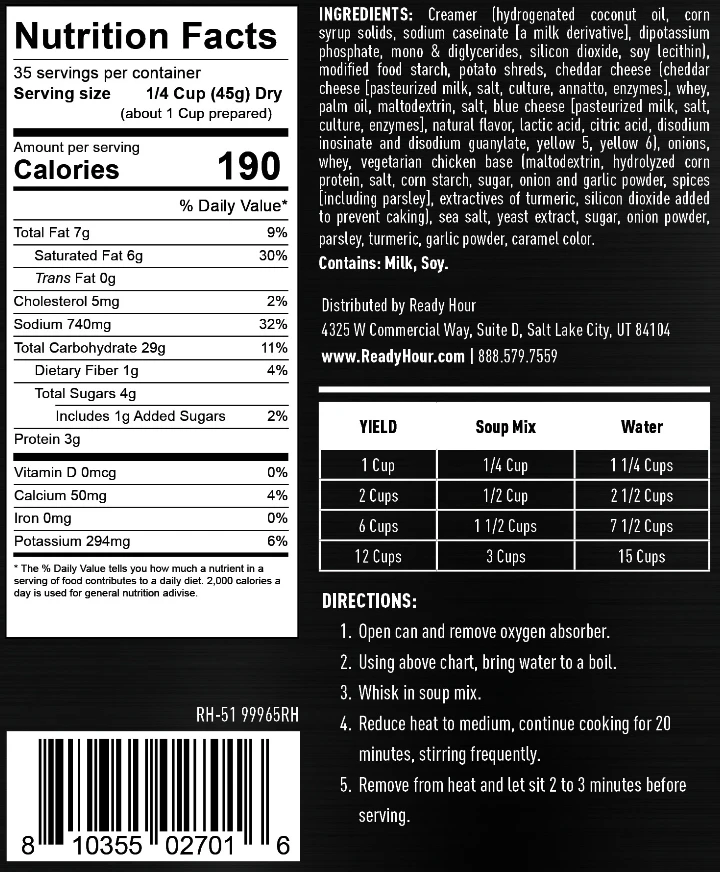 Ready Hour Potato Cheddar Soup #10 Can Entrees 4 Ready Hour Potato Cheddar Soup #10 Can Entrees