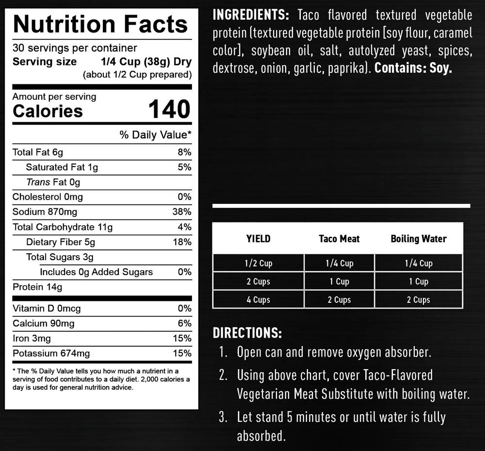 Meats & Proteins Ready Hour Vegetarian Taco Meat Substitute #10 Can 5 Meats & Proteins Ready Hour Vegetarian Taco Meat Substitute #10 Can