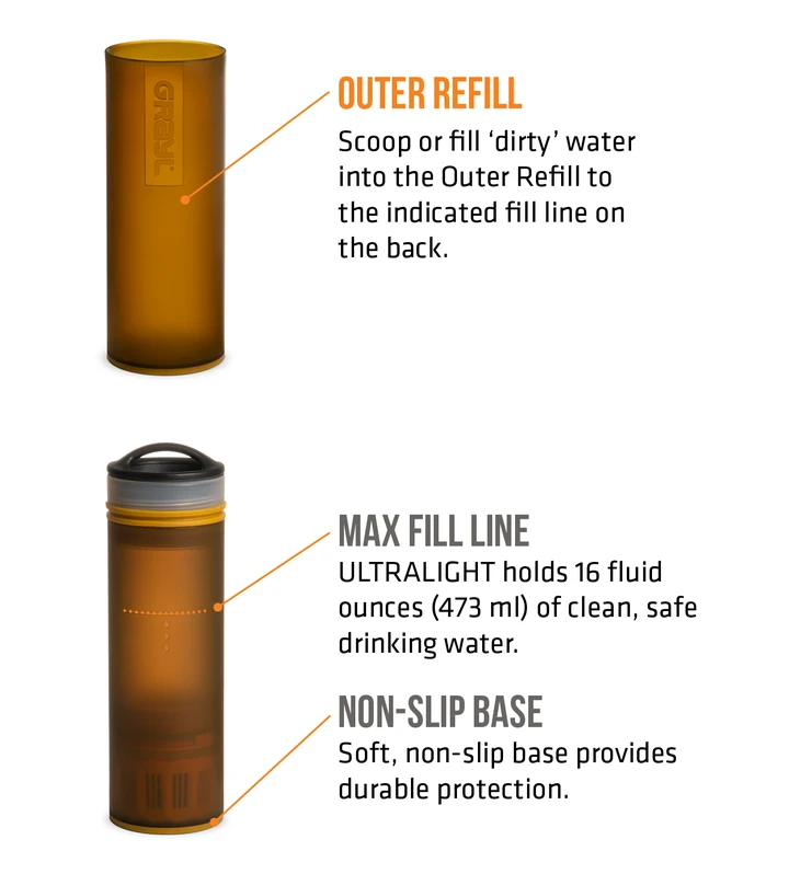 Water GRAYL ULTRALIGHT Compact Purifier Bottle - 16oz 8 Water GRAYL ULTRALIGHT Compact Purifier Bottle - 16oz
