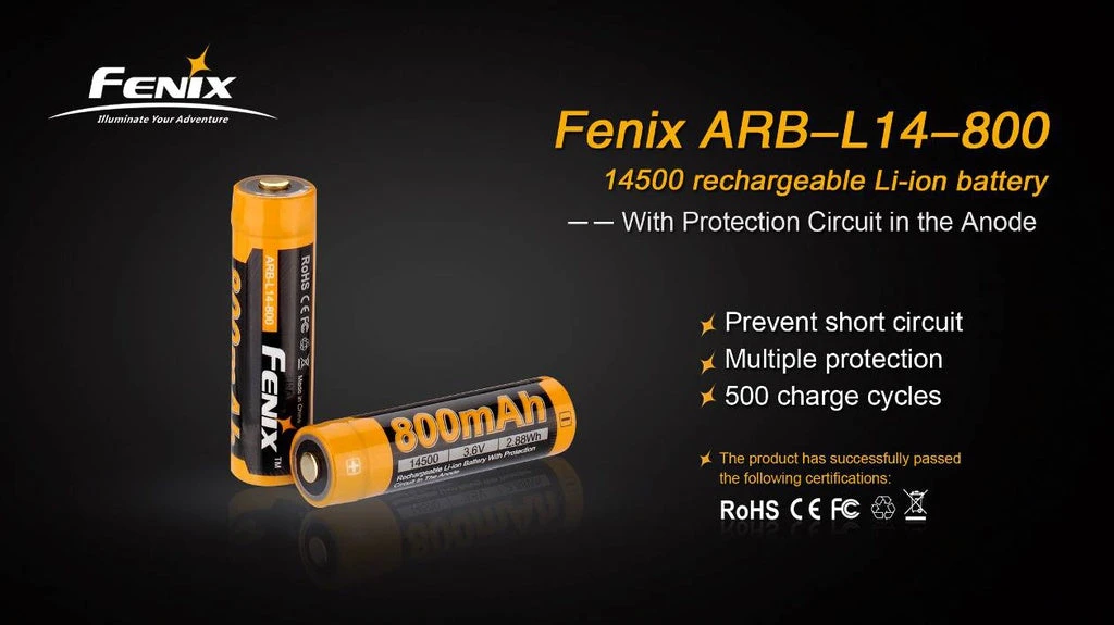 Fenix Lights FENIX ARB-L14 800 14500 LI-ION RECHARGEABLE BATTERY 2 Fenix Lights FENIX ARB-L14 800 14500 LI-ION RECHARGEABLE BATTERY