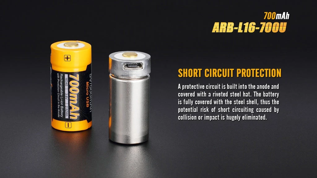 Fenix ARB-L16 700U 16340 Li-Ion Build-In USB Charging Port Rechargeable Battery Fenix Lights 5 Fenix ARB-L16 700U 16340 Li-Ion Build-In USB Charging Port Rechargeable Battery Fenix Lights