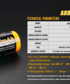 Fenix ARB-L16 700U 16340 Li-Ion Build-In USB Charging Port Rechargeable Battery Fenix Lights 15 Fenix ARB-L16 700U 16340 Li-Ion Build-In USB Charging Port Rechargeable Battery Fenix Lights