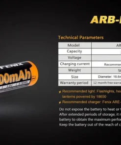 FENIX ARB-L18 2600 18650 LI-ION RECHARGEABLE BATTERY 14 FENIX ARB-L18 2600 18650 LI-ION RECHARGEABLE BATTERY