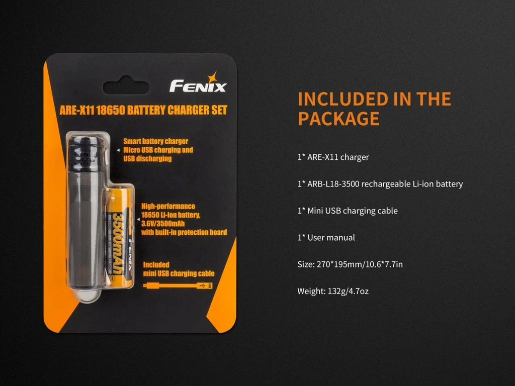 FENIX ARE-X11 SINGLE 18650 BATTERY CHARGING KIT Fenix Lights 10 FENIX ARE-X11 SINGLE 18650 BATTERY CHARGING KIT Fenix Lights