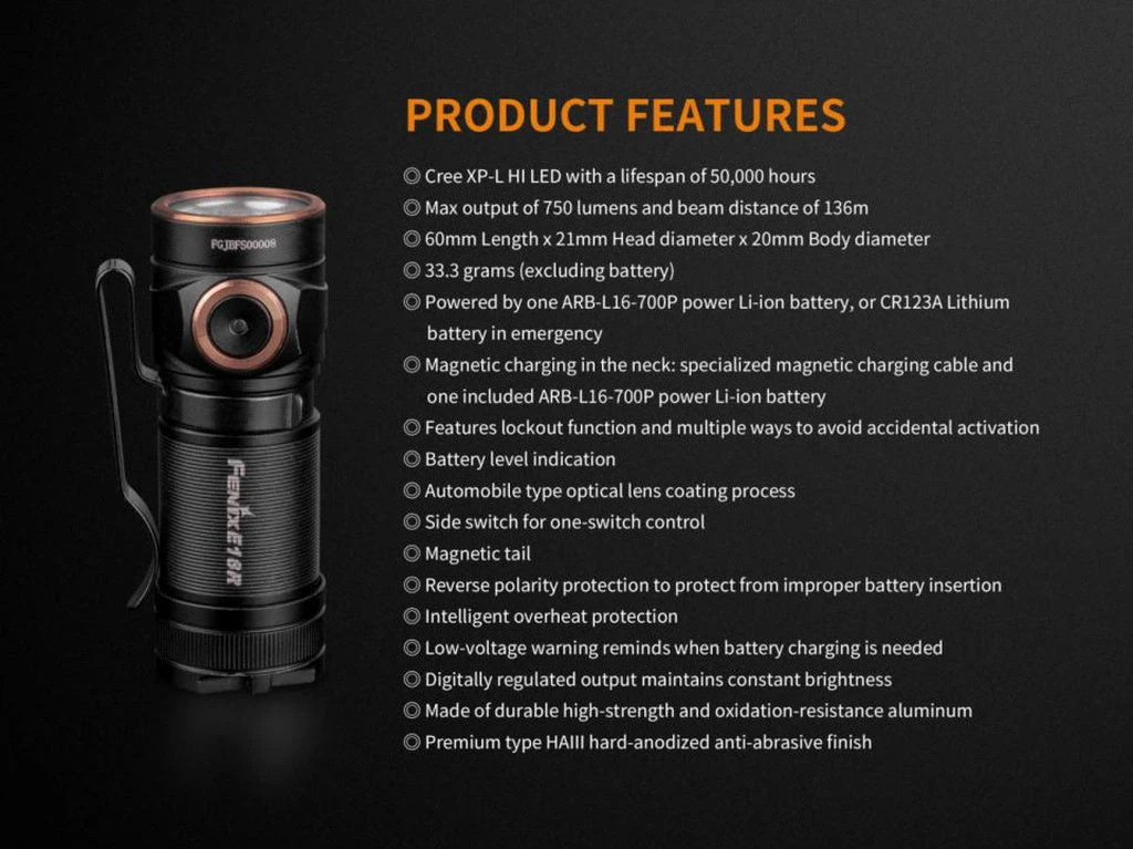 FENIX E18R 750 LUMENS RECHARGEABLE EDC FLASHLIGHT Flashlights 3 FENIX E18R 750 LUMENS RECHARGEABLE EDC FLASHLIGHT Flashlights