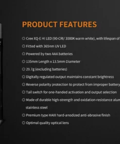 FENIX LD05V2.0 100 LUMENS PENLIGHT WITH UV LIGHT Flashlights