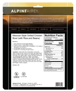 Backpacking Meals AlpineAire Mexican Style Grilled Chicken Bowl (GF)