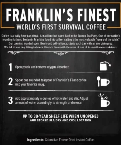 Franklin's Finest Survival Coffee (720 Servings, 1 Bucket) Food & Food Storage 15 Franklin's Finest Survival Coffee (720 Servings, 1 Bucket) Food & Food Storage