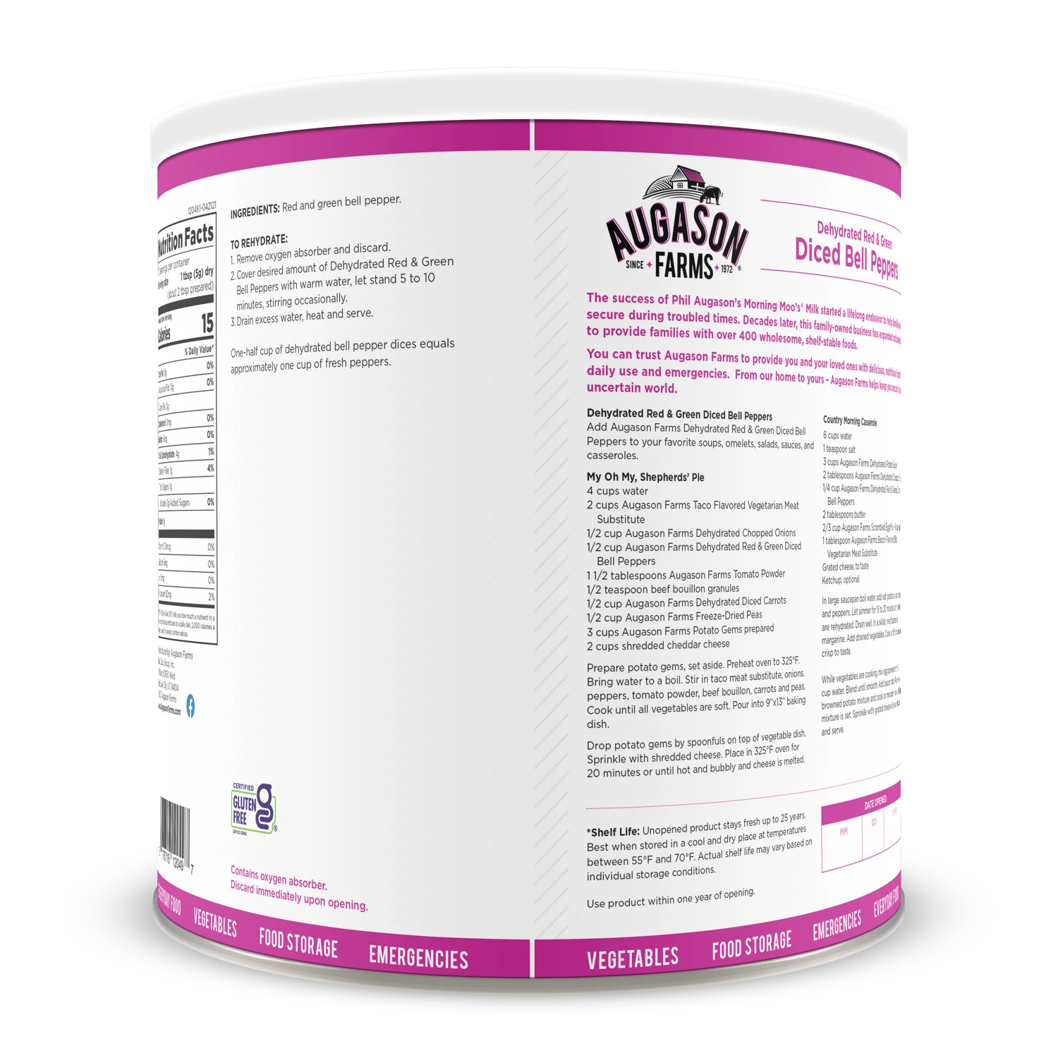 Augason Farms Dehydrated Diced Red & Green Bell Peppers 2 Augason Farms Dehydrated Diced Red & Green Bell Peppers