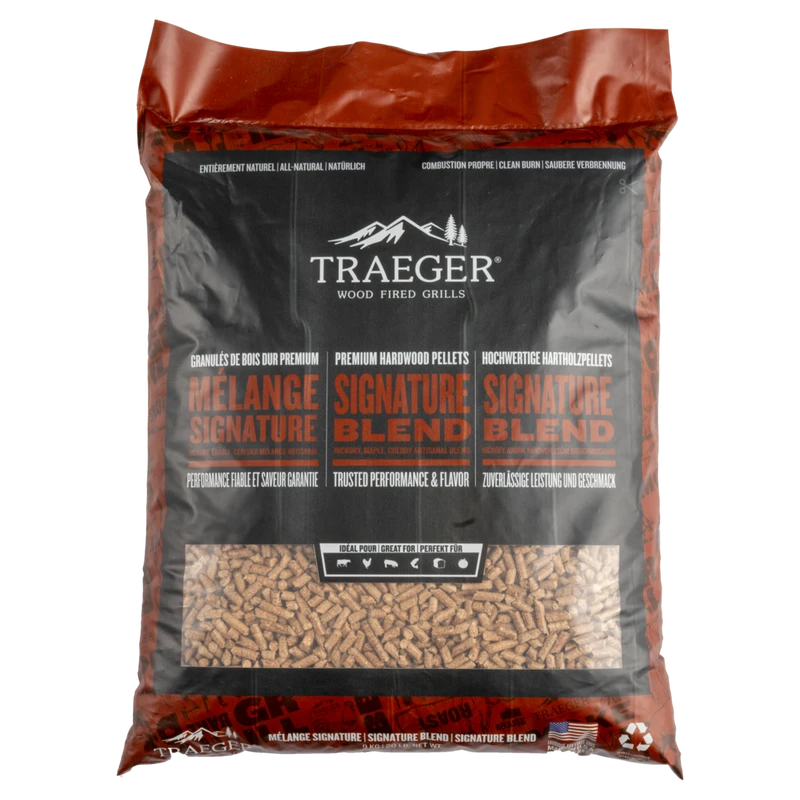 TRAEGER SIGNATURE BLEND BBQ WOOD PELLETS 1 TRAEGER SIGNATURE BLEND BBQ WOOD PELLETS